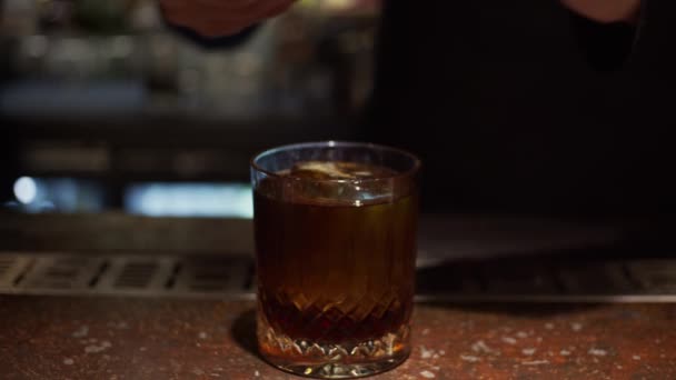 Process Making Alcohol Cocktail Slow Motion Shallow Depth Field — Stock Video