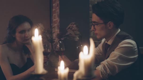 Couple at romantic dinner — 비디오