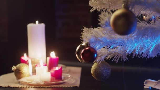 Рождественское Оформление Свечами Елкой Мелкая Глубина Резкости — стоковое видео