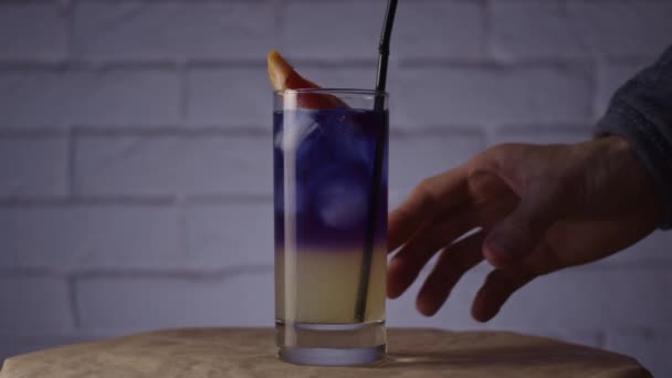 Hand Grabs Glass Cocktail Slow Motion — Stock Video