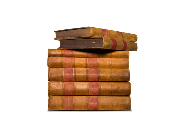 Old books shelf isolated and glasses on white background — Stock Photo, Image