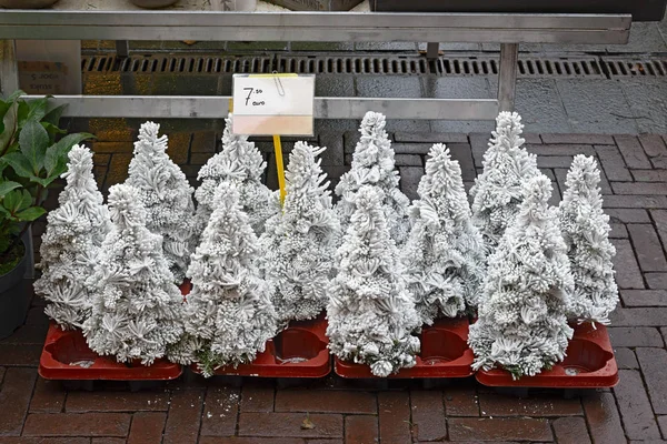 Küçük Noel ağaçları Satılık yapay kar ile kaplı
