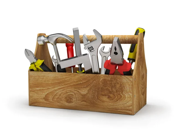 Werkzeug in einer Holzkiste — Stockfoto