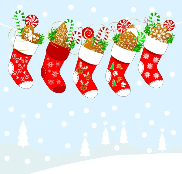 Christmas strumpor och godis — Stock vektor