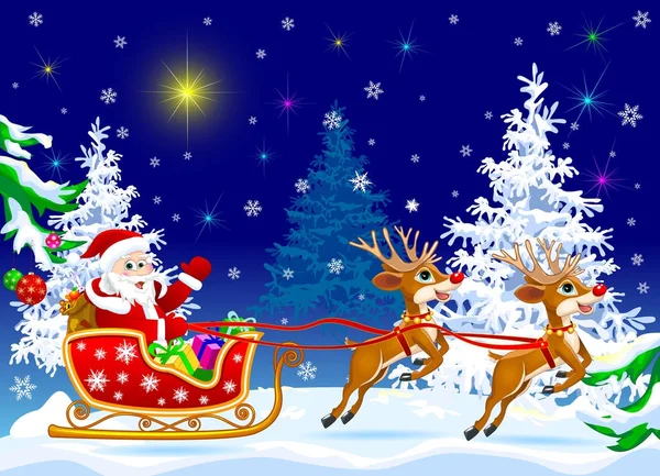 Santa on sleigh with deer — Stock Vector