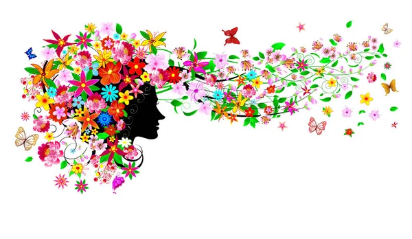 Femme en fleurs au printemps — Image vectorielle