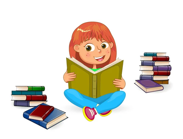 Happy girl reading book — Stock Vector