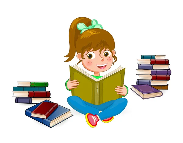 Šťastná dívka čtení kniha 1 — Stockový vektor