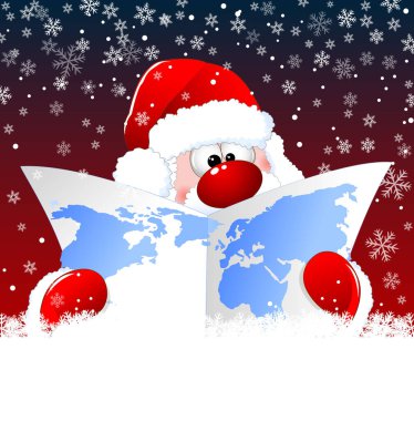 Bir dünya haritası olan Noel Baba