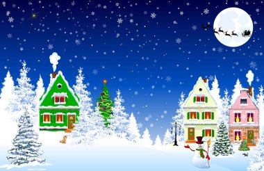 Ev köyü kar gecesi sahnesi Noel