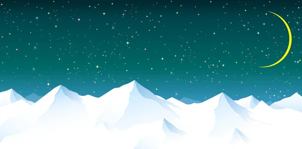 Montañas nevadas sobre el fondo del cielo estrellado nocturno — Vector de stock