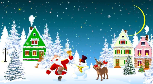 圣诞老人雪人鹿来庆祝圣诞节 — 图库矢量图片