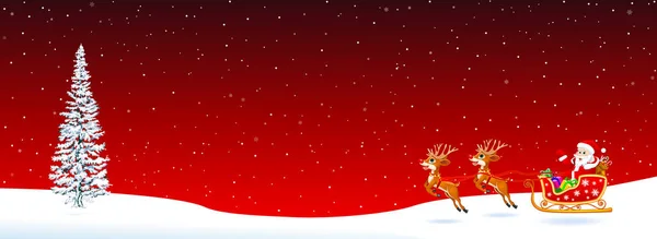 Santa Claus abeto trineo en rojo — Vector de stock