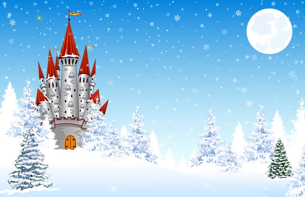 雪夜森林里的城堡 — 图库矢量图片