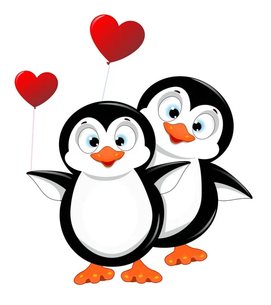Pingviner med hjärtballonger — Stock vektor