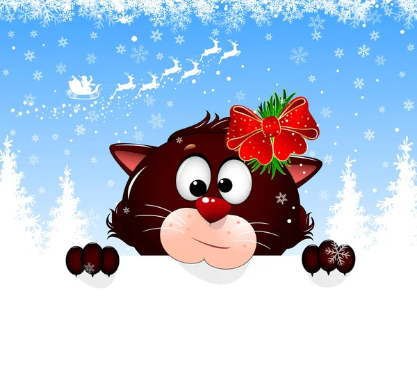 Cartoon Cat Winter Background Snowflakes Feline Portrait Close Cat Face — Stock Vector