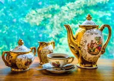 Yeşil yeşillik zarif kahve ikramı arka plan üzerinde: teapo