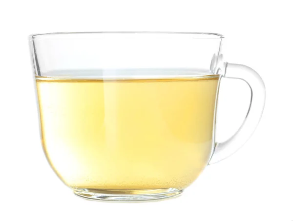 Beker van hete aromatische thee op witte achtergrond — Stockfoto