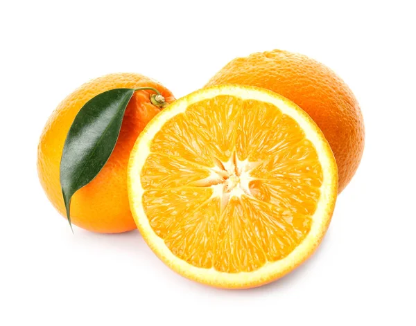 Tasty ripe oranges on white background — Stock Photo, Image