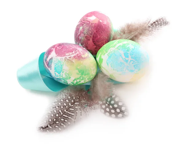 Composition with colorful Easter eggs on white background — Stock Photo, Image