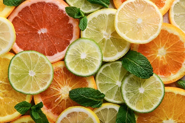 Plátky čerstvých citrusových plodů, pohled shora — Stock fotografie