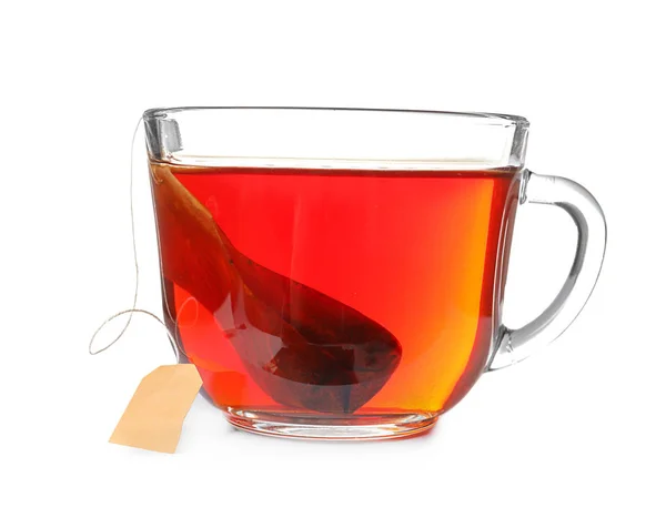 Glass cup with hot tea on white background — Stock Photo, Image