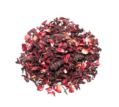 Kuru hibiscus çay beyaz zemin üzerine yığını