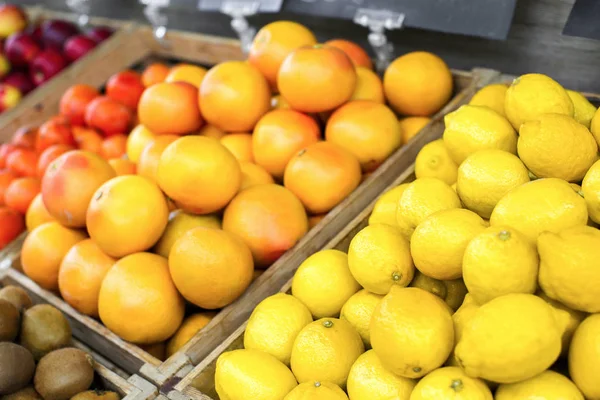 Lahodné citrusové plody na trhu — Stock fotografie