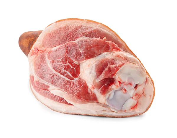 Perna de porco crua no fundo branco. Produtos à base de carne fresca — Fotografia de Stock