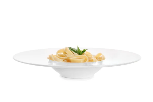 Plate of tasty pasta on white background — Stock Photo, Image