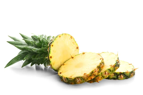 Sliced ripe pineapple on white background — Stock Photo, Image