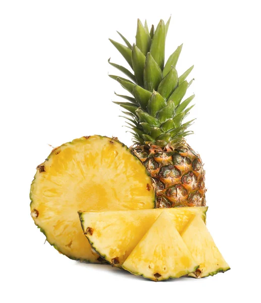 Whole and sliced pineapple on white background — Stock Photo, Image