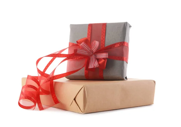 Elegant gift boxes on white background — Stock Photo, Image