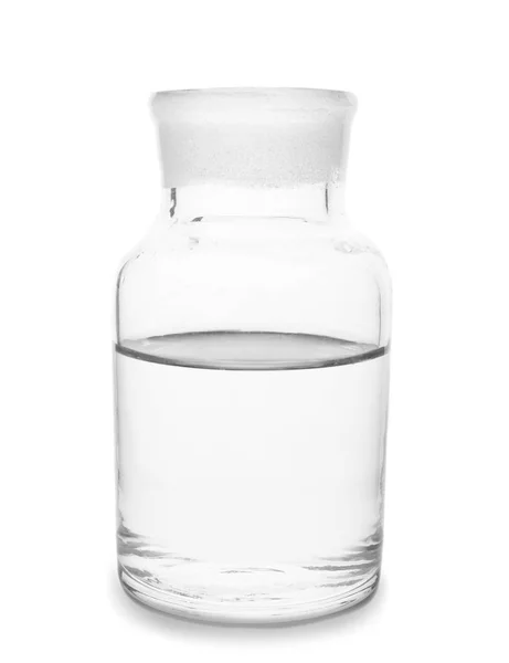 Glazen fles met water op witte achtergrond — Stockfoto
