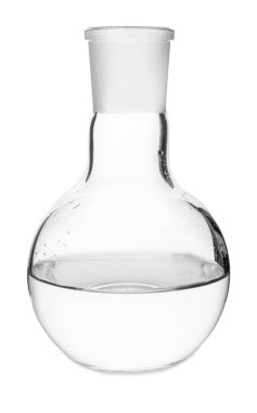 Beyaz arka plan üzerinde su ile test şişesi