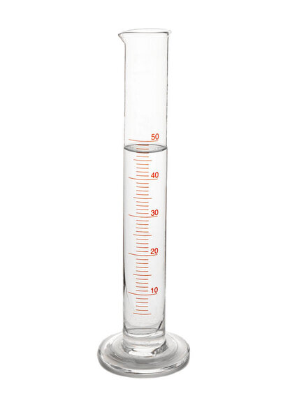 Graduated cylinder with water on white background