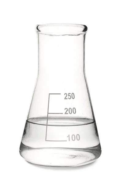 흰색 바탕에 물으로 테스트 플라스 크 — 스톡 사진