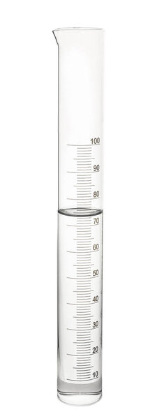 Graduated cylinder with water on white background