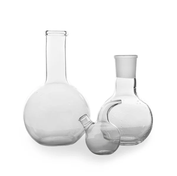 Vidros químicos sobre fundo branco — Fotografia de Stock