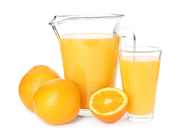 Fresh citrus drink in glassware and orange on white background — Stock Photo, Image