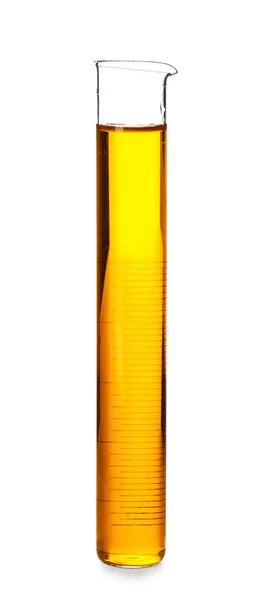 Test tube with color sample on white background — Stock Photo, Image