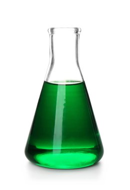 Şişesi ile beyaz arka plan üzerinde renkli örnek test