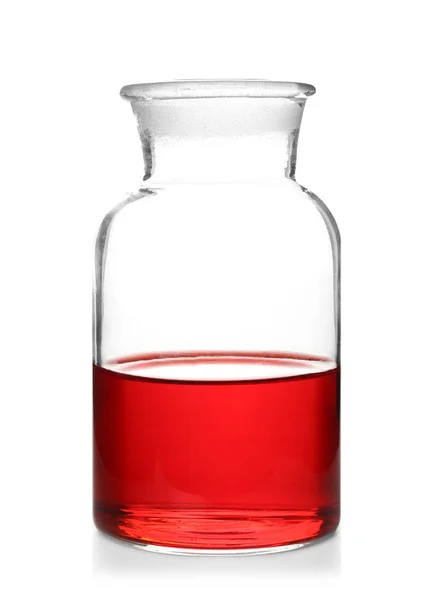 Bottle with color sample on white background — Stock Photo, Image