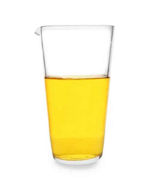 Beaker with yellow liquid on white background — Stock Photo, Image