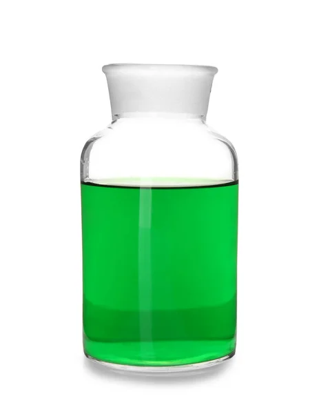 白色背景的绿色液体烧瓶 — 图库照片