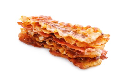 Kızarmış domuz pastırması rashers beyaz arka plan üzerinde