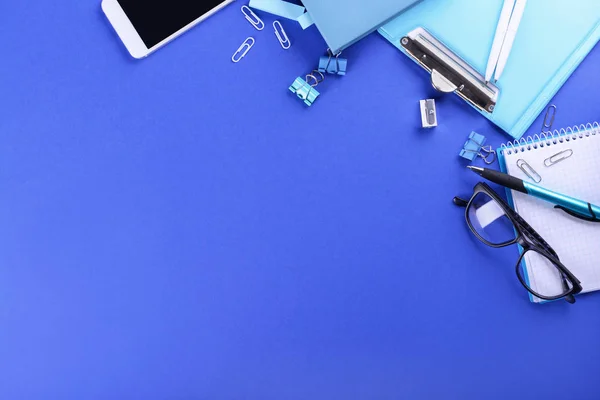 Workplace with stationery on table. Top view — Stock Photo, Image