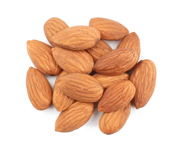 Beyaz zemin üzerine badem. Somun snack