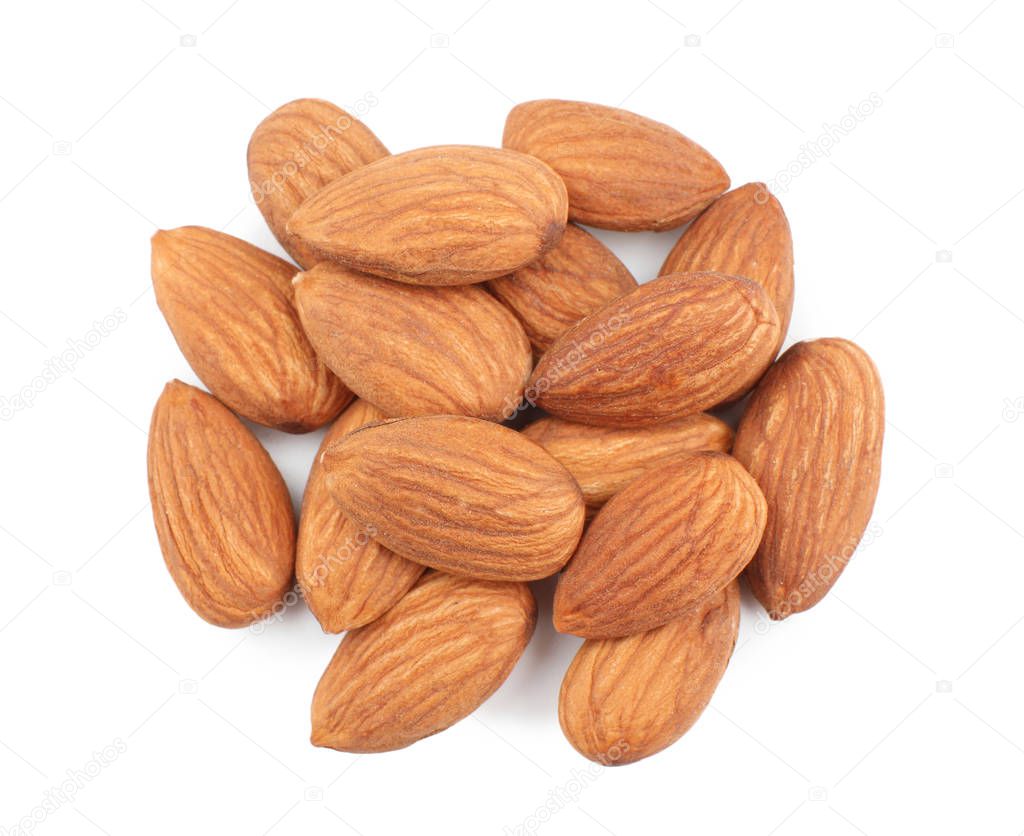 Almonds on white background. Nut snack