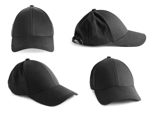 Set van zwart caps op witte achtergrond. Mockup voor ontwerp — Stockfoto